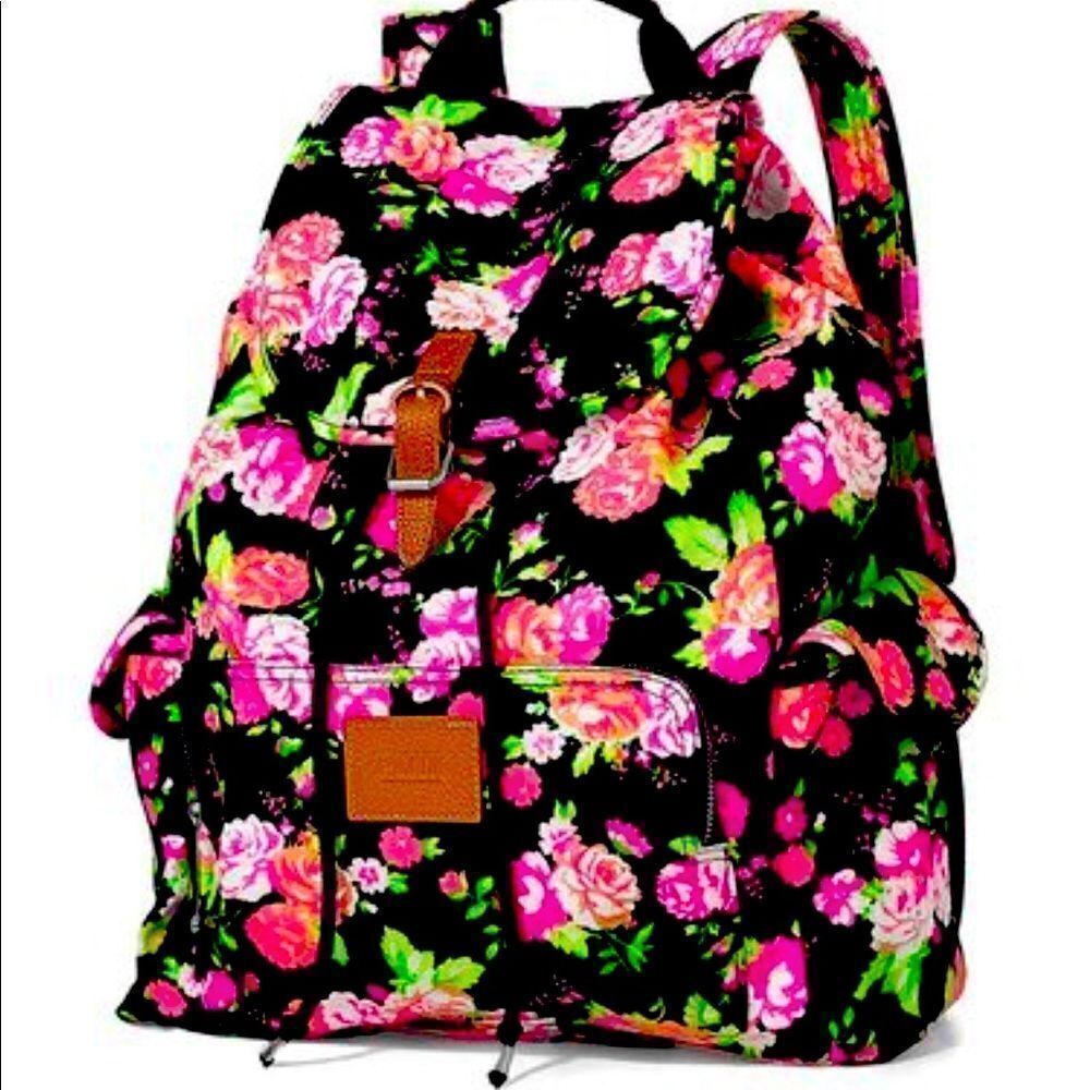 Victoria’s Secret vs pink neon floral campus slouch backpack everyday vintage